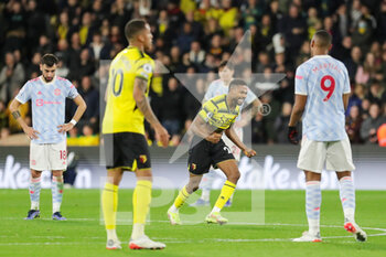 2021-11-21 - Watford forward Emmanuel Dennis (25) celebrates his goal 4-1 during the English championship Premier League football match between Watford and Manchester United on November 20, 2021 at Vicarage Road in Watford, England - WATFORD VS MANCHESTER UNITED - ENGLISH PREMIER LEAGUE - SOCCER
