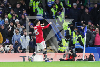 2021-11-29 - Manchester United Midfielder Jadon Sancho (25) celebrates after his goal 0-1 during the English championship Premier League football match between Chelsea and Manchester United on November 28, 2021 at Stamford Bridge in London, England - CHELSEA VS MANCHESTER UNITED - ENGLISH PREMIER LEAGUE - SOCCER