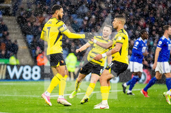 2021-11-28 - Watford forward Joshua King (7) celebrates his goal 1-1 with Adam Masina during the English championship Premier League football match between Leicester City and Watford on November 28, 2021 at the King Power Stadium in Leicester, England - LEICESTER CITY VS WATFORD - ENGLISH PREMIER LEAGUE - SOCCER