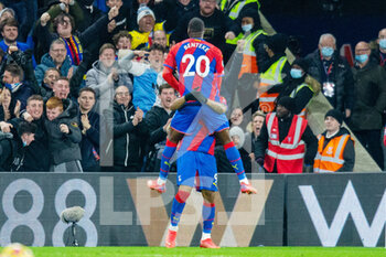 2021-12-15 - Crystal Palace forward Jordan Ayew (9) celebrates with Crystal Palace forward Christian Benteke (20) 2-2 during the English championship Premier League football match between Crystal Palace and Southampton on December 15, 2021 at Selhurst Park in London, England - CRYSTAL PALACE VS SOUTHAMPTON - ENGLISH PREMIER LEAGUE - SOCCER