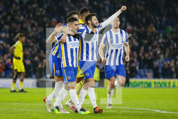 2021-12-27 - Brighton and Hove Albion forward Neal Maupay (9) celebrates his goal 2-0 with Jakub Moder, Adam Lallana (14) during the English championship Premier League football match between Brighton and Hove Albion and Brentford on December 26, 2021 at the American Express Community Stadium in Brighton and Hove, England - BRIGHTON AND HOVE ALBION VS BRENTFORD - ENGLISH PREMIER LEAGUE - SOCCER