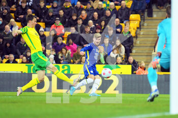 2021-03-10 - Chelsea striker Timo Werner (11) crosses the ball during the English championship Premier League football match between Norwich City and Chelsea on March 10, 2022 at Carrow Road in Norwich, England - NORWICH CITY VS CHELSEA - ENGLISH PREMIER LEAGUE - SOCCER