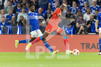 2021-09-16 - SSC Napoli Forward Victor Osimhen (9) gets a shot away during the Europa League match between Leicester City and Napoli at the King Power Stadium, Leicester, England on 16 September 2021. Photo John Mallett / ProSportsImages / DPPI - LEICESTER CITY VS SSC NAPOLI - UEFA EUROPA LEAGUE - SOCCER