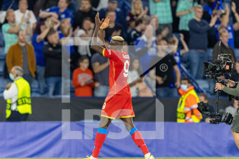 2021-09-16 - SSC Napoli Forward Victor Osimhen (9) turns away after scoring the equaliser during the Europa League match between Leicester City and Napoli at the King Power Stadium, Leicester, England on 16 September 2021. Photo John Mallett / ProSportsImages / DPPI - LEICESTER CITY VS SSC NAPOLI - UEFA EUROPA LEAGUE - SOCCER