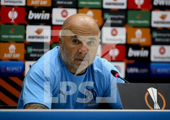 2021-09-30 - Coach of Olympique Marseille Jorge Sampaoli answers to the media during the post-match press conference following the UEFA Europa League, Group E football match between Olympique de Marseille (OM) and Galatasaray SK on September 30, 2021 at Stade Velodrome in Marseille, France - OLYMPIQUE DE MARSEILLE (OM) VS GALATASARAY SK - UEFA EUROPA LEAGUE - SOCCER