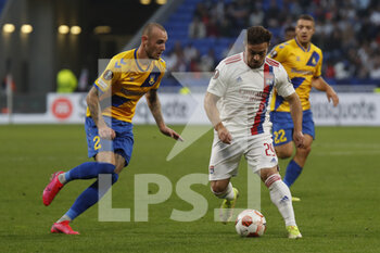 2021-09-30 - Xherdan SHAQIRI of Lyon and Jens Martin GAMMELBY of Brondby during the UEFA Europa League, Group A football match between Olympique Lyonnais and Brondby IF on September 30, 2021 at Groupama stadium in Decines-Charpieu near Lyon, France - OLYMPIQUE LYONNAIS VS BRONDBY IF - UEFA EUROPA LEAGUE - SOCCER