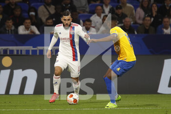 2021-09-30 - Rayan CHERKI of Lyon and Kevin TSHIEMBE of Brondby during the UEFA Europa League, Group A football match between Olympique Lyonnais and Brondby IF on September 30, 2021 at Groupama stadium in Decines-Charpieu near Lyon, France - OLYMPIQUE LYONNAIS VS BRONDBY IF - UEFA EUROPA LEAGUE - SOCCER