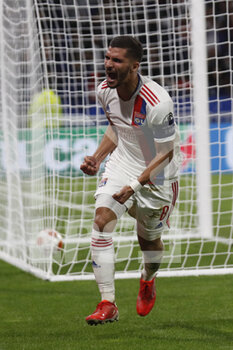 2021-09-30 - Houssem AOUAR of Lyon celebrate the goal during the UEFA Europa League, Group A football match between Olympique Lyonnais and Brondby IF on September 30, 2021 at Groupama stadium in Decines-Charpieu near Lyon, France - OLYMPIQUE LYONNAIS VS BRONDBY IF - UEFA EUROPA LEAGUE - SOCCER