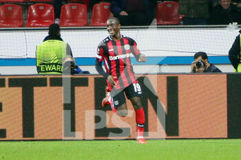 2021-11-04 - Moussa Diaby of Bayer Leverkusen celebrates after scoring a goal during the UEFA Europa League, Group G football match between Bayer Leverkusen and Real Betis Balompie on November 4, 2021 at BayArena in Leverkusen, Germany - BAYER LEVERKUSEN VS REAL BETIS BALOMPIE - UEFA EUROPA LEAGUE - SOCCER