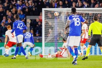 2021-11-04 - Leicester City Midfielder Boubakary Soumare (42) sees his shot hit the bar during the UEFA Europa League, Group C football match between Leicester City and Spartak Moscow on November 4, 2021 at the King Power Stadium in Leicester, England - LEICESTER CITY VS SPARTAK MOSCOW - UEFA EUROPA LEAGUE - SOCCER