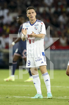 2021-08-14 - Kevin Gameiro of Strasbourg celebrates his goal during the French championship Ligue 1 football match between Paris Saint-Germain and RC Strasbourg on August 14, 2021 at Parc des Princes stadium in Paris, France - Photo Jean Catuffe / DPPI - PARIS SAINT-GERMAIN VS RC STRASBOURG - FRENCH LIGUE 1 - SOCCER