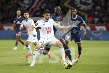2021-08-14 - Sanjin Prcic of Strasbourg, Danilo Pereira of PSG during the French championship Ligue 1 football match between Paris Saint-Germain and RC Strasbourg on August 14, 2021 at Parc des Princes stadium in Paris, France - Photo Jean Catuffe / DPPI - PARIS SAINT-GERMAIN VS RC STRASBOURG - FRENCH LIGUE 1 - SOCCER