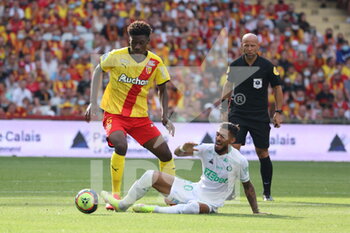 2021-08-15 - Christopher Wooh 6 Lens and Denis Bouanga 20 Saint-Etienne during the French championship Ligue 1 football match between RC Lens and AS Saint-Etienne on August 15, 2021 at Bollaert-Delelis stadium in Lens, France - Photo Laurent Sanson / LS Medianord / DPPI - RC LENS VS AS SAINT-ETIENNE - FRENCH LIGUE 1 - SOCCER