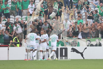 2021-08-15 - Celebration goal Saint-Etienne and supporters during the French championship Ligue 1 football match between RC Lens and AS Saint-Etienne on August 15, 2021 at Bollaert-Delelis stadium in Lens, France - Photo Laurent Sanson / LS Medianord / DPPI - RC LENS VS AS SAINT-ETIENNE - FRENCH LIGUE 1 - SOCCER