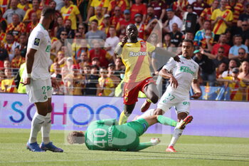 2021-08-15 - Deiver Machado 3 Lens and Etienne Green goalkeeper 40 Saint-Etienne during the French championship Ligue 1 football match between RC Lens and AS Saint-Etienne on August 15, 2021 at Bollaert-Delelis stadium in Lens, France - Photo Laurent Sanson / LS Medianord / DPPI - RC LENS VS AS SAINT-ETIENNE - FRENCH LIGUE 1 - SOCCER