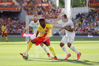 2021-08-15 - Duel Simon Banza 23 Lens and Yvann Macon 27 Saint-Etienne during the French championship Ligue 1 football match between RC Lens and AS Saint-Etienne on August 15, 2021 at Bollaert-Delelis stadium in Lens, France - Photo Laurent Sanson / LS Medianord / DPPI - RC LENS VS AS SAINT-ETIENNE - FRENCH LIGUE 1 - SOCCER
