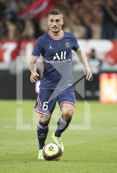 2021-08-20 - Marco Verratti of PSG during the French championship Ligue 1 football match between Stade Brestois 29 and Paris Saint-Germain (PSG) on August 20, 2021 at Stade Francis Le Ble in Brest, France - Photo Jean Catuffe / DPPI - STADE BRESTOIS 29 VS PARIS SAINT-GERMAIN (PSG) - FRENCH LIGUE 1 - SOCCER