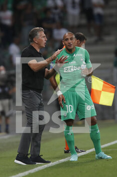 2021-08-21 - Claude PUEL coach of Saint Etienne and Wahbi KHAZRI of Saint Etienne during the French championship Ligue 1 football match between AS Saint-Etienne and LOSC Lille on August 21, 2021 at Geoffroy-Guichard stadium in Saint-Etienne, France - Photo Romain Biard / Isports / DPPI - AS SAINT-ETIENNE (ASSE) VS LILLE OSC (LOSC) - FRENCH LIGUE 1 - SOCCER