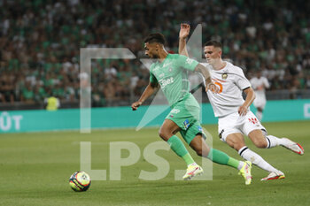 2021-08-21 - Denis BOUANGA of Saint Etienne and Sven BOTMAN of Lille during the French championship Ligue 1 football match between AS Saint-Etienne and LOSC Lille on August 21, 2021 at Geoffroy-Guichard stadium in Saint-Etienne, France - Photo Romain Biard / Isports / DPPI - AS SAINT-ETIENNE (ASSE) VS LILLE OSC (LOSC) - FRENCH LIGUE 1 - SOCCER