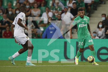 2021-08-21 - Denis BOUANGA of Saint Etienne and Tiago EMBALO DJALO of Lille during the French championship Ligue 1 football match between AS Saint-Etienne and LOSC Lille on August 21, 2021 at Geoffroy-Guichard stadium in Saint-Etienne, France - Photo Romain Biard / Isports / DPPI - AS SAINT-ETIENNE (ASSE) VS LILLE OSC (LOSC) - FRENCH LIGUE 1 - SOCCER