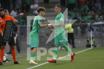2021-08-21 - Romain HAMOUMA of Saint Etienne and Adil AOUCHICHE of Saint Etienne during the French championship Ligue 1 football match between AS Saint-Etienne and LOSC Lille on August 21, 2021 at Geoffroy-Guichard stadium in Saint-Etienne, France - Photo Romain Biard / Isports / DPPI - AS SAINT-ETIENNE (ASSE) VS LILLE OSC (LOSC) - FRENCH LIGUE 1 - SOCCER