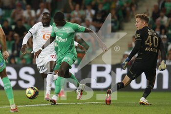 2021-08-21 - Lucas GOURNA DOUATH of Saint Etienne and Etienne GREEN of Saint Etienne during the French championship Ligue 1 football match between AS Saint-Etienne and LOSC Lille on August 21, 2021 at Geoffroy-Guichard stadium in Saint-Etienne, France - Photo Romain Biard / Isports / DPPI - AS SAINT-ETIENNE (ASSE) VS LILLE OSC (LOSC) - FRENCH LIGUE 1 - SOCCER
