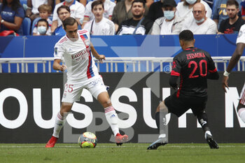 2021-08-22 - Maxence CAQUERET of Lyon during the French championship Ligue 1 football match between Olympique Lyonnais and Clermont Foot 63 on August 22, 2021 at Groupama stadium in Decines-Charpieu near Lyon, France - Photo Romain Biard / Isports / DPPI - OLYMPIQUE LYONNAIS VS CLERMONT FOOT 63 - FRENCH LIGUE 1 - SOCCER
