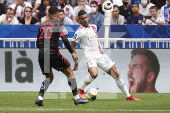 2021-08-22 - EMERSON of Lyon and Akim ZEDADKA of Clermont during the French championship Ligue 1 football match between Olympique Lyonnais and Clermont Foot 63 on August 22, 2021 at Groupama stadium in Decines-Charpieu near Lyon, France - Photo Romain Biard / Isports / DPPI - OLYMPIQUE LYONNAIS VS CLERMONT FOOT 63 - FRENCH LIGUE 1 - SOCCER