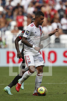 2021-08-22 - EMERSON of Lyon and Jodel DOSSOU of Clermont during the French championship Ligue 1 football match between Olympique Lyonnais and Clermont Foot 63 on August 22, 2021 at Groupama stadium in Decines-Charpieu near Lyon, France - Photo Romain Biard / Isports / DPPI - OLYMPIQUE LYONNAIS VS CLERMONT FOOT 63 - FRENCH LIGUE 1 - SOCCER