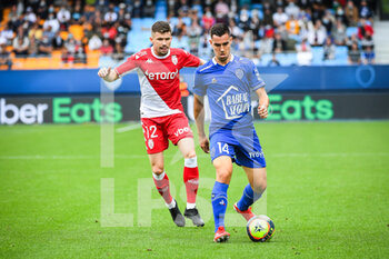 2021-08-29 - Caio HENRIQUE of Monaco and Dylan CHAMBOST of ESTAC Troyes during the French championship Ligue 1 football match between ESTAC Troyes and AS Monaco on August 29, 2021 at Stade de L'Aube in Troyes, France - Photo Matthieu Mirville / DPPI - ESTAC TROYES VS AS MONACO - FRENCH LIGUE 1 - SOCCER