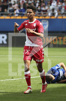 2021-08-29 - Sofiane Diop of Monaco celebrates his first goal during the French championship Ligue 1 football match between ESTAC Troyes and AS Monaco (ASM) on August 29, 2021 at Stade de L'Aube in Troyes, France - Photo Jean Catuffe / DPPI - ESTAC TROYES VS AS MONACO - FRENCH LIGUE 1 - SOCCER