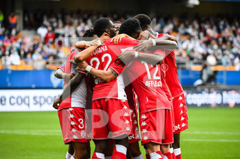 2021-08-29 - Sofiane DIOP of Monaco celebrate his goal with teammates during the French championship Ligue 1 football match between ESTAC Troyes and AS Monaco on August 29, 2021 at Stade de L'Aube in Troyes, France - Photo Matthieu Mirville / DPPI - ESTAC TROYES VS AS MONACO - FRENCH LIGUE 1 - SOCCER