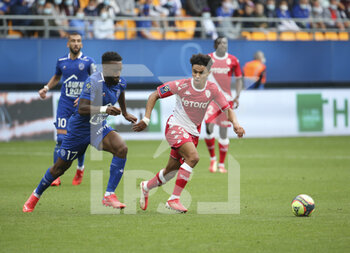 2021-08-29 - Sofiane Diop of Monaco, Yoann Salmier of Troyes (left) during the French championship Ligue 1 football match between ESTAC Troyes and AS Monaco (ASM) on August 29, 2021 at Stade de L'Aube in Troyes, France - Photo Jean Catuffe / DPPI - ESTAC TROYES VS AS MONACO - FRENCH LIGUE 1 - SOCCER
