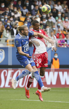 2021-08-29 - Renaud Ripart of Troyes, Wilson Isidor of Monaco during the French championship Ligue 1 football match between ESTAC Troyes and AS Monaco (ASM) on August 29, 2021 at Stade de L'Aube in Troyes, France - Photo Jean Catuffe / DPPI - ESTAC TROYES VS AS MONACO - FRENCH LIGUE 1 - SOCCER