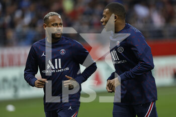 2021-08-29 - Kylian Mbappe and Kylian Mbappe during the French championship Ligue 1 football match between Stade de Reims and Paris Saint-Germain on August 29, 2021 at Auguste Delaune stadium in Reims, France - Photo Mehdi Taamallah / DPPI - STADE DE REIMS VS PARIS SAINT-GERMAIN - FRENCH LIGUE 1 - SOCCER