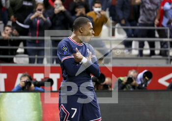 2021-08-29 - Kylian Mbappe of PSG celebrates his second goal during the French championship Ligue 1 football match between Stade de Reims and Paris Saint-Germain on August 29, 2021 at Auguste Delaune stadium in Reims, France - Photo Jean Catuffe / DPPI - STADE DE REIMS VS PARIS SAINT-GERMAIN - FRENCH LIGUE 1 - SOCCER