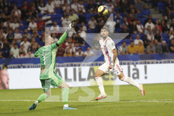 2021-09-12 - Lucas PAQUETA of Lyon score a goal and Matz SELS of Strasbourg during the French championship Ligue 1 football match between Olympique lyonnais and Racing Club de Strasbourg Alsace on September 12, 2021 at Groupama Stadium in Décines-Charpieu, near Lyon, France - OLYMPIQUE LYONNAIS VS RACING CLUB DE STRASBOURG ALSACE - FRENCH LIGUE 1 - SOCCER