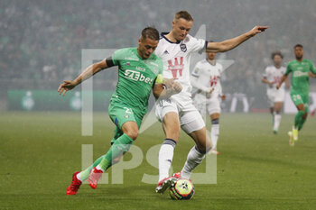2021-09-18 - Stian GREGERSEN of Bordeaux and Romain HAMOUMA of Saint Etienne during the French championship Ligue 1 football match between AS Saint-Etienne and FC Girondins de Bordeaux on September 18, 2021 at Geoffroy-Guichard stadium in Saint-Etienne, France - AS SAINT-ETIENNE VS FC GIRONDINS DE BORDEAUX - FRENCH LIGUE 1 - SOCCER