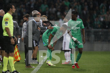 2021-09-18 - Claude PUEL coach of Saint Etienne and Yvan NEYOU NOUPA of Saint Etienne during the French championship Ligue 1 football match between AS Saint-Etienne and FC Girondins de Bordeaux on September 18, 2021 at Geoffroy-Guichard stadium in Saint-Etienne, France - AS SAINT-ETIENNE VS FC GIRONDINS DE BORDEAUX - FRENCH LIGUE 1 - SOCCER