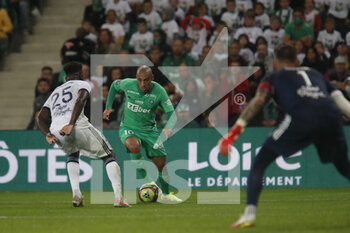 2021-09-18 - Wahdi KHAZRI of Saint Etienne and Enock KWATENG of Bordeaux during the French championship Ligue 1 football match between AS Saint-Etienne and FC Girondins de Bordeaux on September 18, 2021 at Geoffroy-Guichard stadium in Saint-Etienne, France - AS SAINT-ETIENNE VS FC GIRONDINS DE BORDEAUX - FRENCH LIGUE 1 - SOCCER
