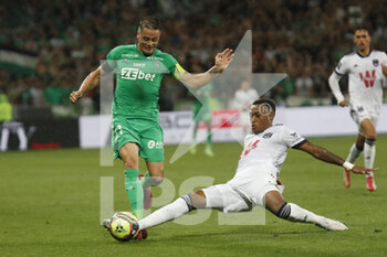2021-09-18 - MEXER of Bordeaux and Romain HAMOUMA of Saint Etienne during the French championship Ligue 1 football match between AS Saint-Etienne and FC Girondins de Bordeaux on September 18, 2021 at Geoffroy-Guichard stadium in Saint-Etienne, France - AS SAINT-ETIENNE VS FC GIRONDINS DE BORDEAUX - FRENCH LIGUE 1 - SOCCER