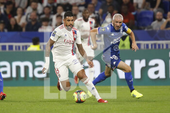 2021-09-25 - Palmieri EMERSON of Lyon and Fabien LEMOINE of Lorient during the French championship Ligue 1 football match between Olympique Lyonnais and FC Lorient on September 25, 2021 at Groupama stadium in Decines-Charpieu near Lyon, France - OLYMPIQUE LYONNAIS VS FC LORIENT - FRENCH LIGUE 1 - SOCCER