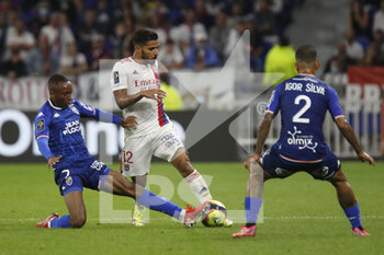 2021-09-25 - Henrique SILVA of Lyon and Stephane DIARRA of Lorient during the French championship Ligue 1 football match between Olympique Lyonnais and FC Lorient on September 25, 2021 at Groupama stadium in Decines-Charpieu near Lyon, France - OLYMPIQUE LYONNAIS VS FC LORIENT - FRENCH LIGUE 1 - SOCCER