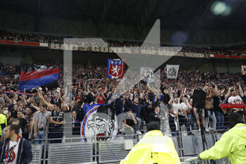 2021-09-25 - Fans of Lyon Bad Gones during the French championship Ligue 1 football match between Olympique Lyonnais and FC Lorient on September 25, 2021 at Groupama stadium in Decines-Charpieu near Lyon, France - OLYMPIQUE LYONNAIS VS FC LORIENT - FRENCH LIGUE 1 - SOCCER