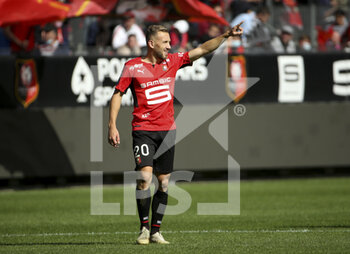 2021-10-03 - Flavien Tait of Rennes celebrates his goal during the French championship Ligue 1 football match between Stade Rennais and Paris Saint-Germain (PSG) on October 3, 2021 at Roazhon Park in Rennes, France - STADE RENNAIS VS PARIS SAINT-GERMAIN (PSG) - FRENCH LIGUE 1 - SOCCER