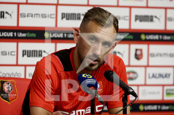 2021-10-03 - Flavien Tait of Rennes answers to the media during the post-match press conference following the French championship Ligue 1 football match between Stade Rennais and Paris Saint-Germain (PSG) on October 3, 2021 at Roazhon Park in Rennes, France - STADE RENNAIS VS PARIS SAINT-GERMAIN (PSG) - FRENCH LIGUE 1 - SOCCER