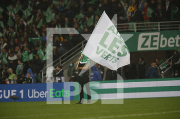 2021-10-03 - Flag Allez les verts during the French championship Ligue 1 football match between AS Saint-Etienne and Olympique Lyonnais on October 3, 2021 at Geoffroy Guichard stadium in Saint-Etienne, France - AS SAINT-ETIENNE VS OLYMPIQUE LYONNAIS - FRENCH LIGUE 1 - SOCCER