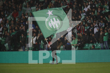 2021-10-03 - Flag of Saint Etienne during the French championship Ligue 1 football match between AS Saint-Etienne and Olympique Lyonnais on October 3, 2021 at Geoffroy Guichard stadium in Saint-Etienne, France - AS SAINT-ETIENNE VS OLYMPIQUE LYONNAIS - FRENCH LIGUE 1 - SOCCER