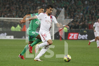 2021-10-03 - Lucas PAQUETA of Lyon and Thimothe KOLODZIEJCZAK of Saint Etienne during the French championship Ligue 1 football match between AS Saint-Etienne and Olympique Lyonnais on October 3, 2021 at Geoffroy Guichard stadium in Saint-Etienne, France - AS SAINT-ETIENNE VS OLYMPIQUE LYONNAIS - FRENCH LIGUE 1 - SOCCER