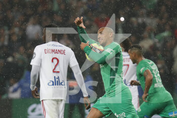 2021-10-03 - Wahdi KHAZRI of Saint Etienne celebrate score a goal during the French championship Ligue 1 football match between AS Saint-Etienne and Olympique Lyonnais on October 3, 2021 at Geoffroy Guichard stadium in Saint-Etienne, France - AS SAINT-ETIENNE VS OLYMPIQUE LYONNAIS - FRENCH LIGUE 1 - SOCCER